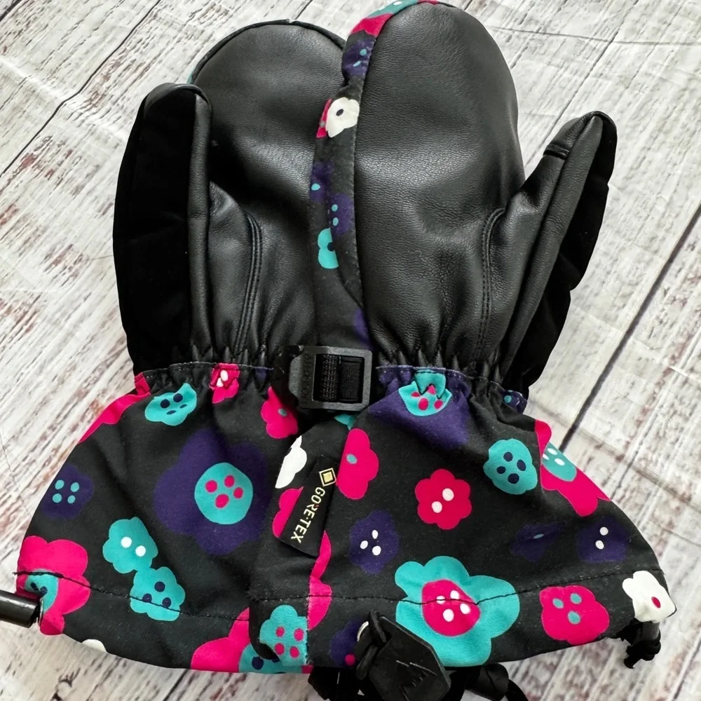 Burton Black Floral Mittens Girls Large Snow Winter Waterproof Ski Snowboard